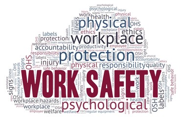 Work safety word cloud isolated on a white background.