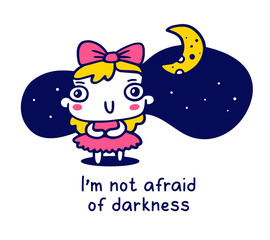 Vector illustration of little smile brave girl in dress with moon and text.