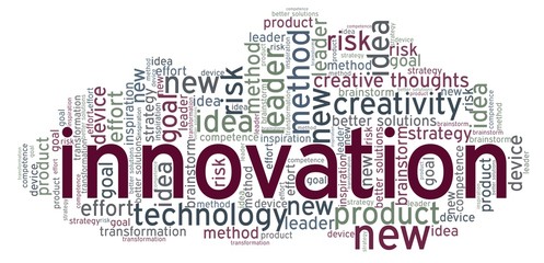 Innovation word cloud isolated on a white background.