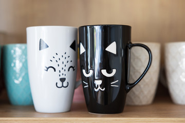 A white and a black cat cup together in the cupboard. Relationship goal.