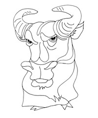 Vector hand drawn illustration of a bull, symbol of 2021 on the Chinese calendar. Black and white line art illustration.