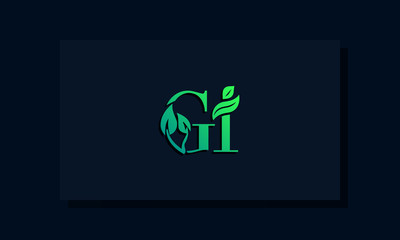 Minimal leaf style Initial GI logo. - obrazy, fototapety, plakaty
