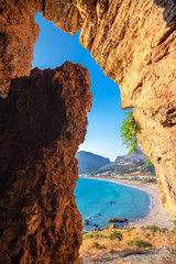 Beautiful beach of the fishing village of Plakias, Crete, Greece