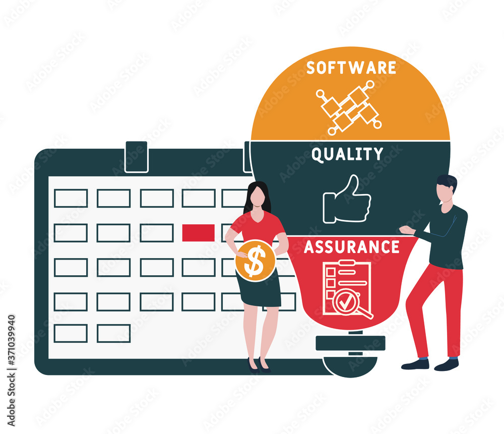 Wall mural flat design with people. sqa - software quality assurance. platform. business concept background. ve