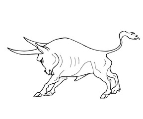 Vector hand drawn illustration of a bull, symbol of 2021 on the Chinese calendar. Black and white line art illustration.
