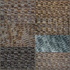 Collage of beige and brown squares of different knitting patterns. Template for the decoration of ceramic tiles and wallpaper design. High quality photo