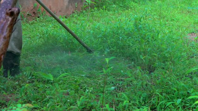 brush cutter machin cutting grass blades