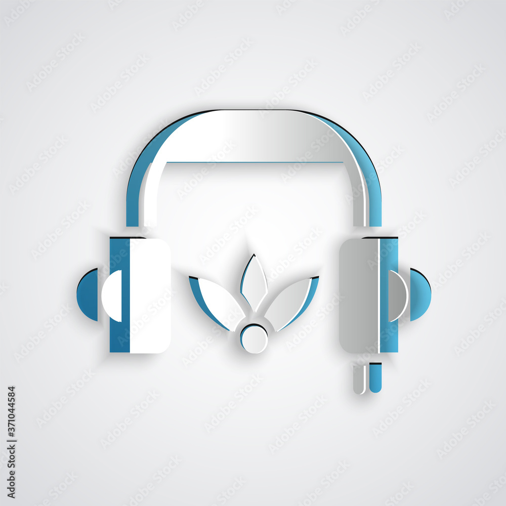 Canvas Prints Paper cut Headphones for meditation icon isolated on grey background. Paper art style. Vector.