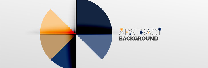 Bright color circles, abstract round shapes and triangles composition with shadow effects. Vector modern geometric design template