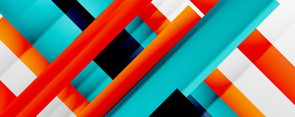 Geometric abstract backgrounds with shadow lines, modern forms, rectangles, squares and fluid gradients. Bright colorful stripes cool backdrops