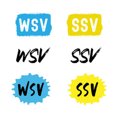 Handgeschriebene Phrasen SSV, WSV als Logo. Lettering für Poster, Werbung, Web Banner, Ad, Label