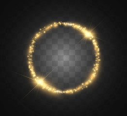 Round shiny perfect background. Vector eps10. Beautiful light. Magic circle. Precious background.Round gold shiny frame with light bursts.