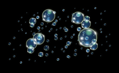 White beautiful bubbles on a transparent background vector illustration. Soap bubbles.