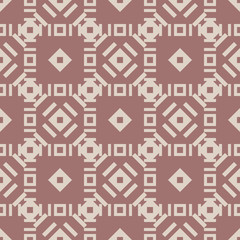 Vector geometric seamless pattern with small rhombuses, squares, square grid, lattice, lines, tiles. Abstract brown colored texture. Simple geometrical background. Repeated design for decor, textile