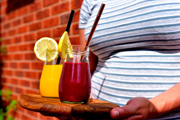 natural juice homemade smoothy in a glass jar