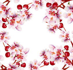 Hand painted cherry blossom wreath, perfect to use on the web or in print