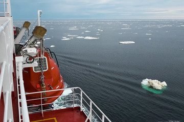 feed of a ship sailing in the Arctic. Landscape of the Arctic fr