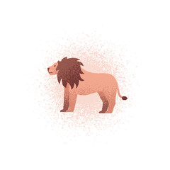 Lion textured illustration. Vector illustration of a lion standing in profile. Can be used as an icon, logo or badge. Beautiful image of wild lion with mane. Concept of african wild animals, savannah