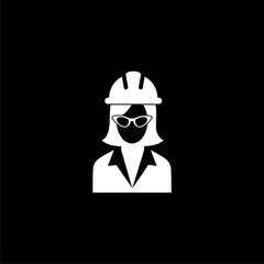 Woman construction worker icon isolated on dark background
