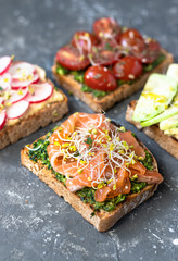 Different kind of  healthy sandwiches 