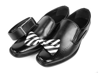 Black male shoes, bow tie and belt