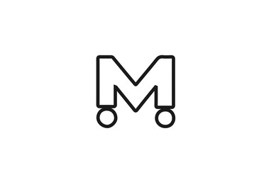 alphabet M letter logo icon with line. Black and white design for company and business