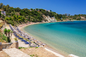 Naklejka premium Beautiful Porto Roma sandy beach. It is situated on Vassilikos peninsula on the south east coast of Zakynthos island, Greece.