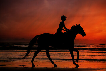 Riding on the Beach Silhouette 