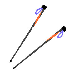 Two trekking poles for trekking and traveling. Vector illustration.
