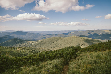 A sign with a mountain in the background