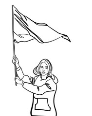 Girl with chase flag. Freedom of Belarus! Belarusian flag of freedom.