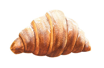 Realistic watercolor hand drawn powdered croissant, isolated on white background.  Food vector Illustration of traditional french breakfast