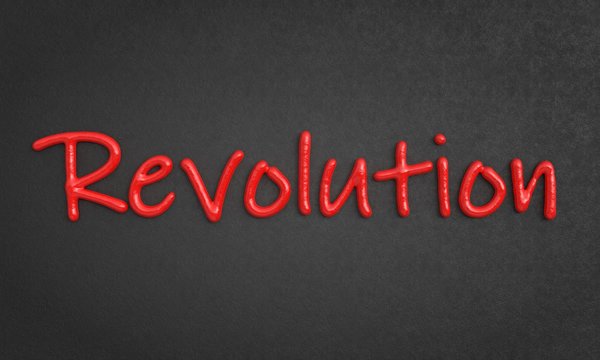 Revolution concept. Black wall with revolution text. 3d illustration