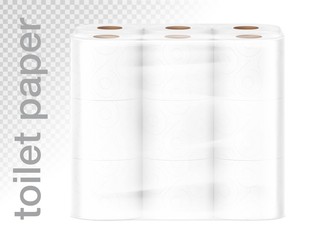 Set of toilet paper in film mockup. Vector illustration isolated on white background. Can be use for template your design, presentation, promo, ad. EPS10.	
