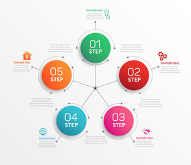 Creative concept for infographic diagram with 5 steps, options, parts or processes. Vector business template for presentation 