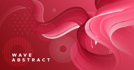 Flowing Fluid. 3d Poster. Red Dynamic Template. 