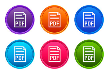 PDF document icon luxury bright round button set 6 color vector