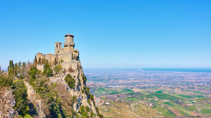 Fototapeta na wymiar The first tower of San Marino on Titano mount