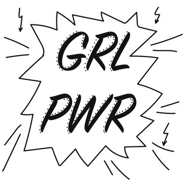 Trendy doodle girl power. Vector print, typography, poster. Motivation female quote. Girl pwr in doodle style. Typography poster. Motivation woman quote.