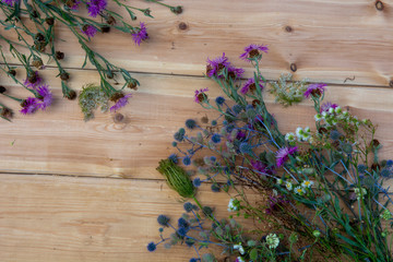 bouquet of wildflowers on a wooden table