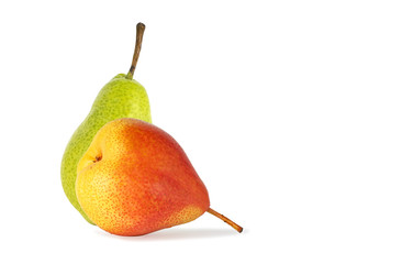 two ripe delicious juicy pears isolated on white background