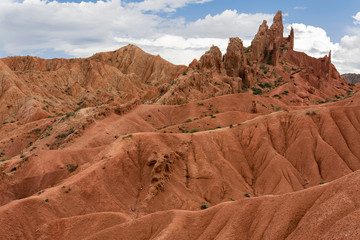 Rock formations known as Fairy Tale Castle, near the town of Kaji Say, Issyk Kul Lake, Kyrgyzstan
