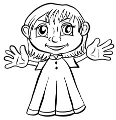 Cute Girl illustration. Little sketch cartoon girl