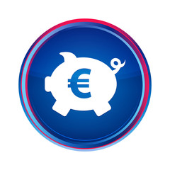 Piggy bank euro sign icon silky blue round button aqua design illustration