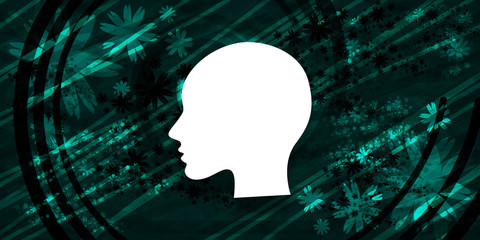 Head woman face icon floral emerald green banner background natural design illustration