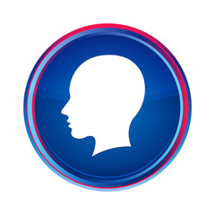 Head female face icon silky blue round button aqua design illustration