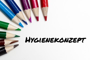 Hygienekonzept - Covid-19 - Bilder und Ilustrationen mit Wörtern aus dem Bereich der Covid-19 Pandemie