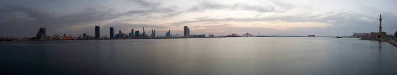 A panoramic view of Bahrain skyline at sunset, Bahrai,