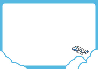 空と飛行機のイラスト背景（A3サイズ・ヨコ）
