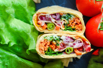 burrito tortilla wrap vegetables stuffing lavash natural product
portion serving size vegetarian...